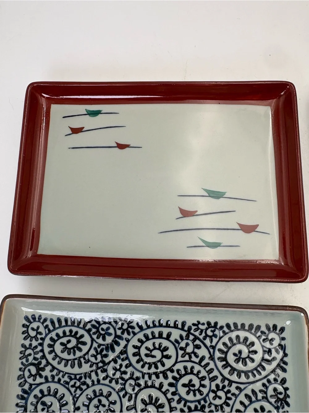 Arita Hand-Painted Ceramic Rectangular Sushi Dish Set - 5 Dishes in Box